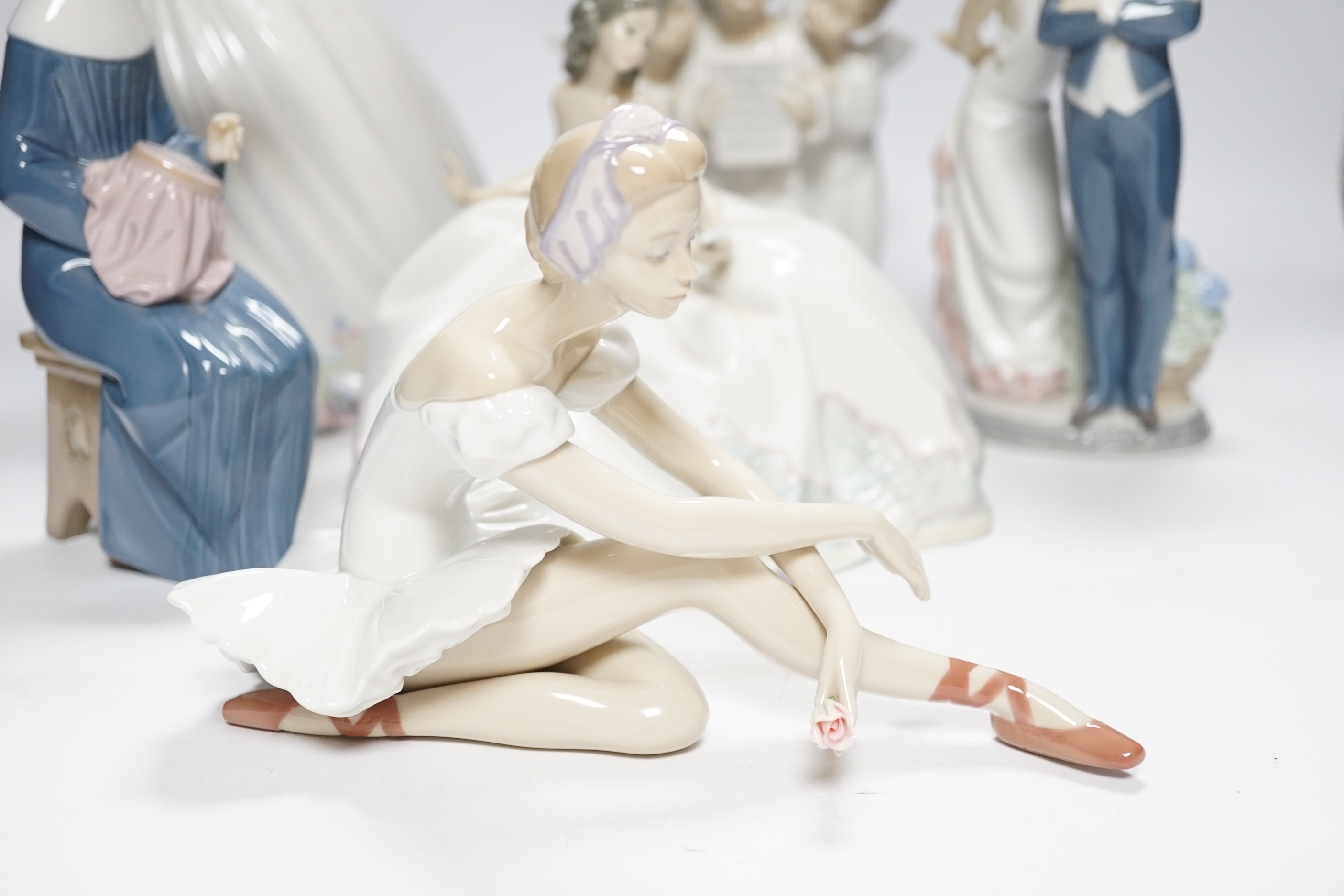 Six various Lladro figures and figure groups, most boxed, tallest 26cm high